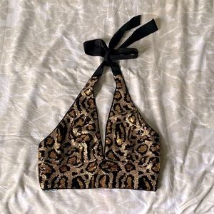 Cheetah Sequin Halter Top